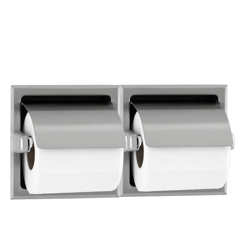 Recessed Dual Tissue Dispenser Satin With Hood Washroom