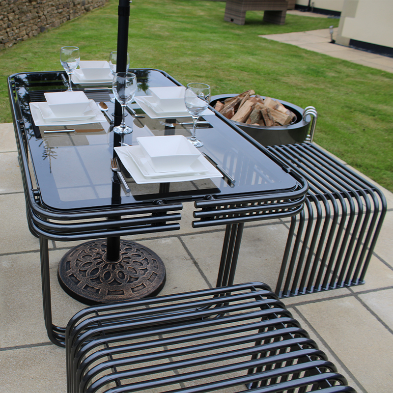 Stainless steel outdoor on sale table and chairs