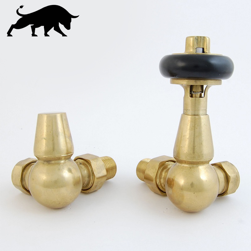 Traditional Manual Corner Radiator Valve -Bull Un-lacquered-brass