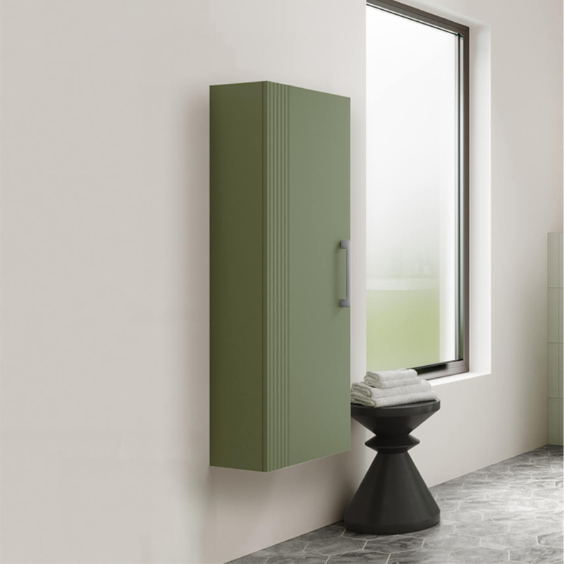 NUIE Deco Tall Unit 400mm - Satin Green Bathroom In Situ
